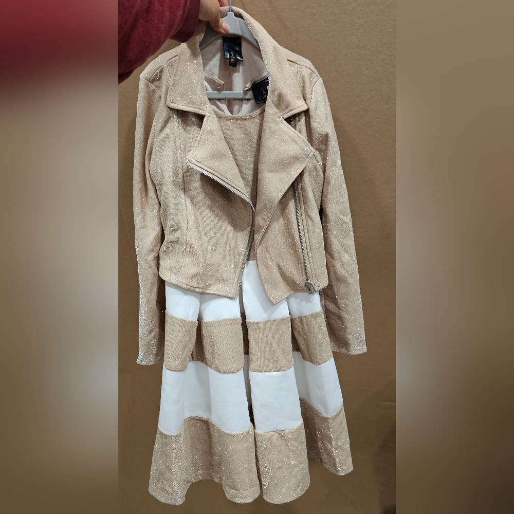 NWT Elegant Tan Jacket and Dress Set